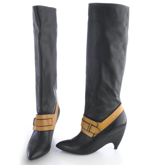 Balenciaga leather  kitten heels tall boots sz 37 - Picture 1 of 6